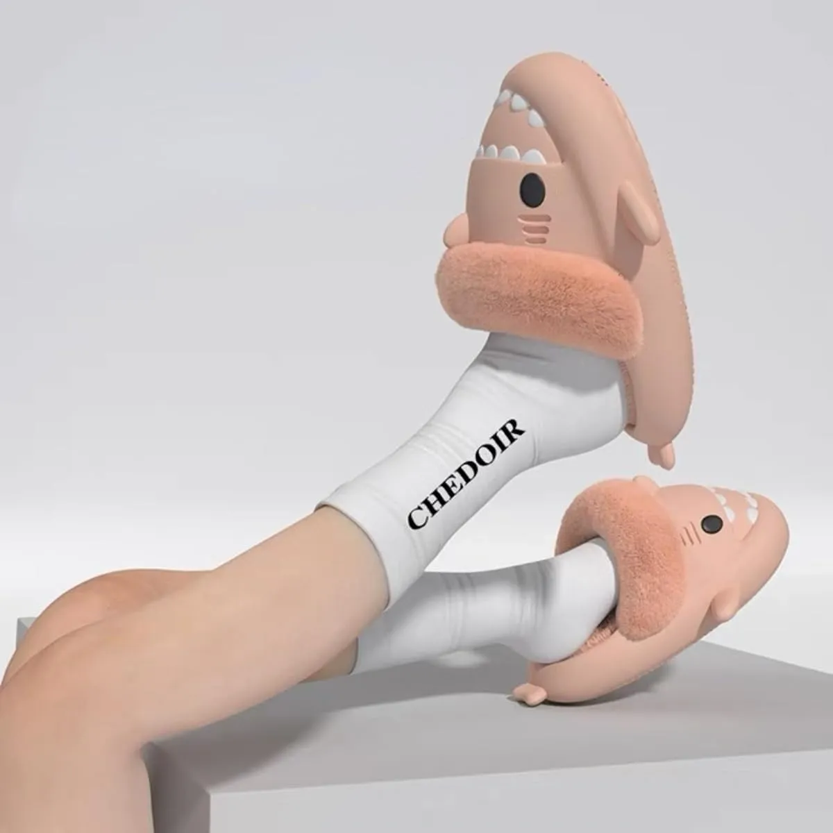 Shark Fuzzy Slippers Women Men Cute Cartoon Plush Fluffy House Shoes Memory Foam Winter Warm Slippers Indoor