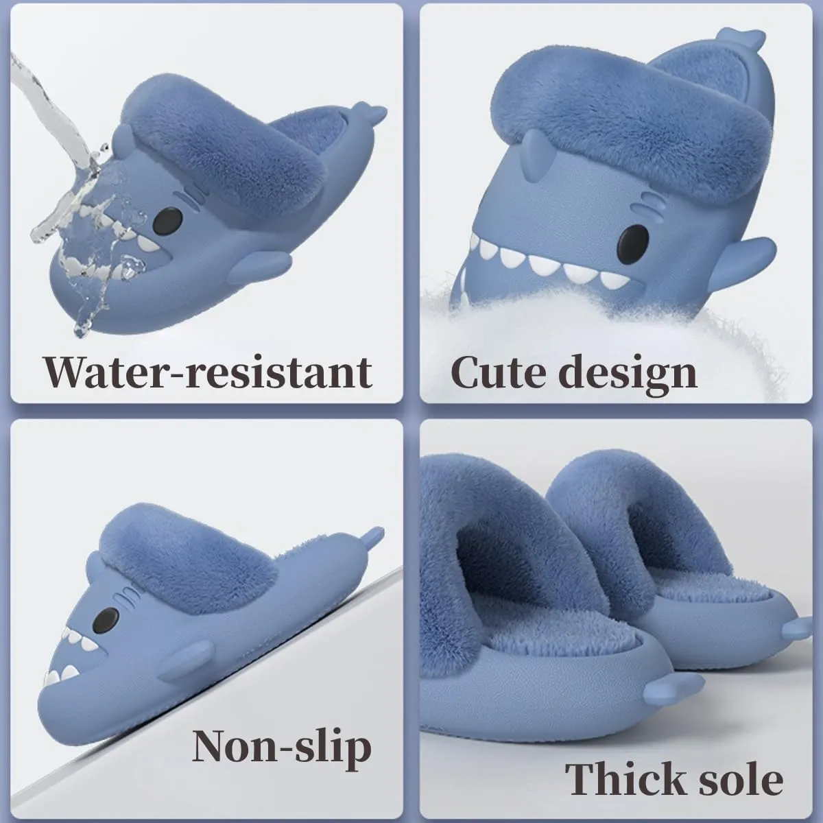 Shark Fuzzy Slippers Women Men Cute Cartoon Plush Fluffy House Shoes Memory Foam Winter Warm Slippers Indoor