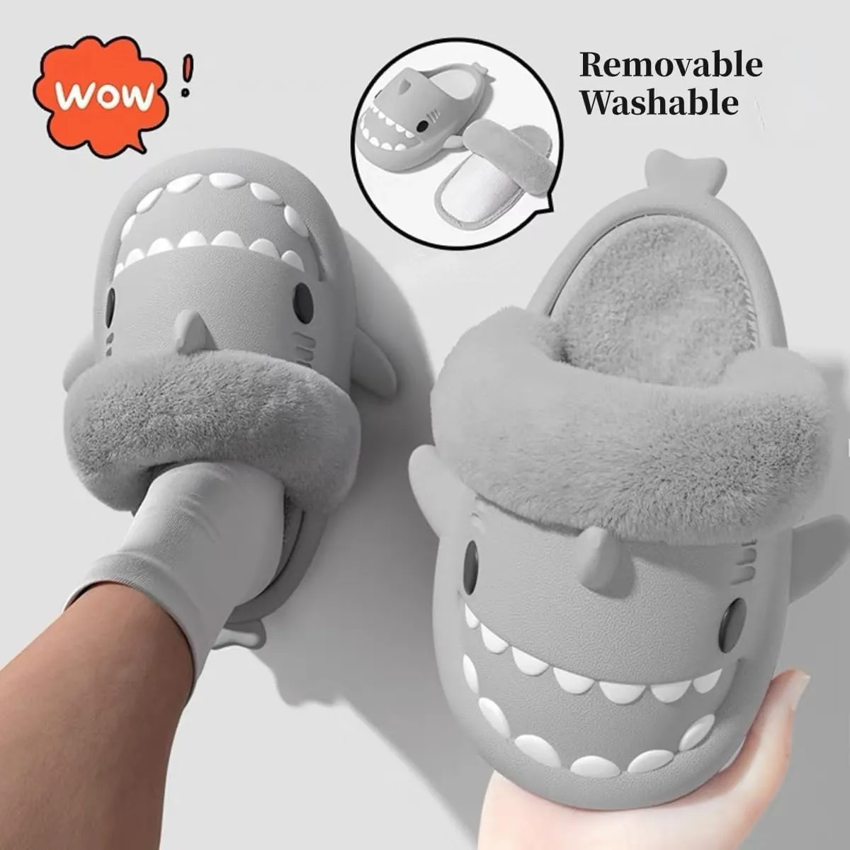 Shark Fuzzy Slippers Women Men Cute Cartoon Plush Fluffy House Shoes Memory Foam Winter Warm Slippers Indoor