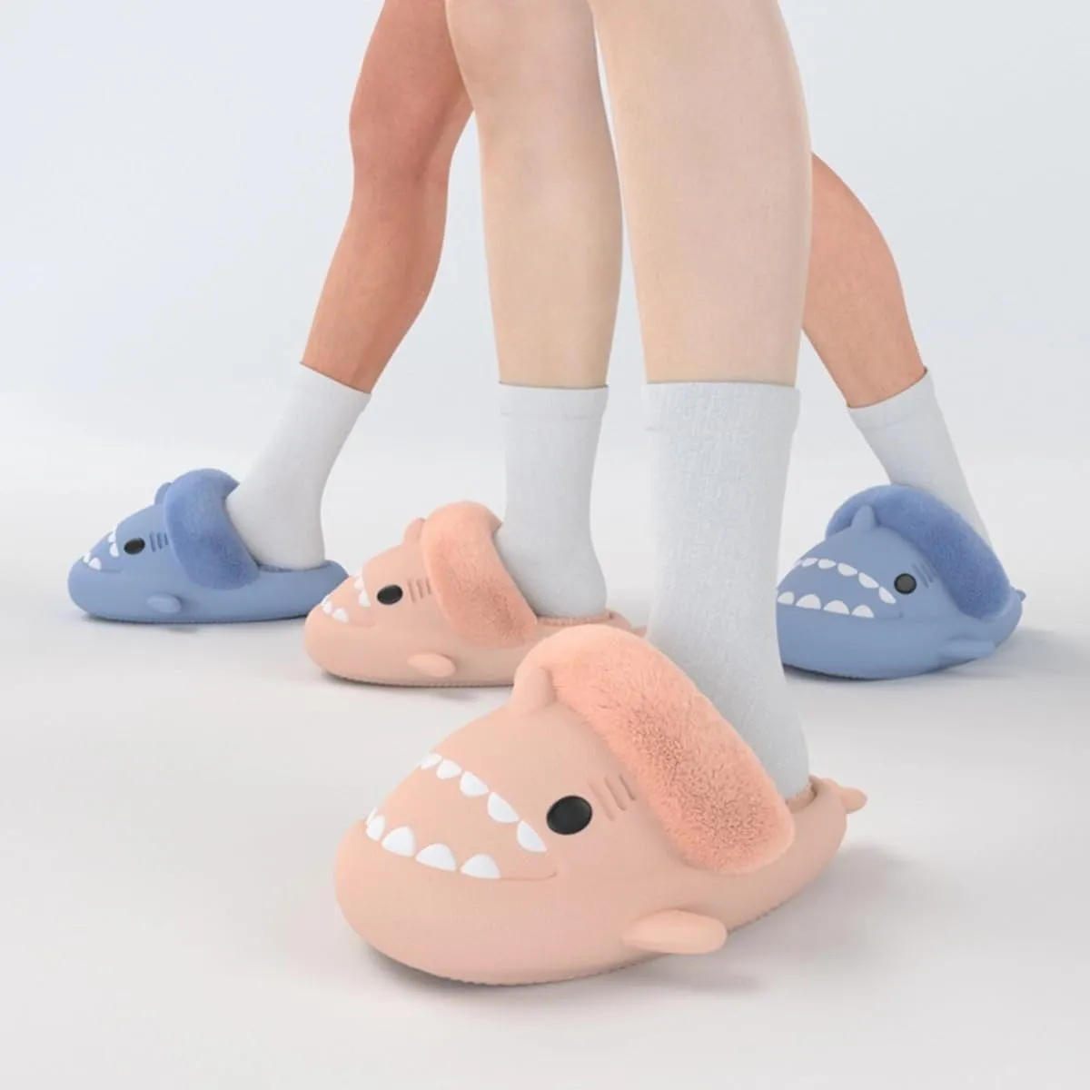 Shark Fuzzy Slippers Women Men Cute Cartoon Plush Fluffy House Shoes Memory Foam Winter Warm Slippers Indoor