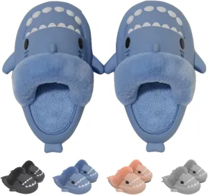 Shark Fuzzy Slippers Women Men Cute Cartoon Plush Fluffy House Shoes Memory Foam Winter Warm Slippers Indoor