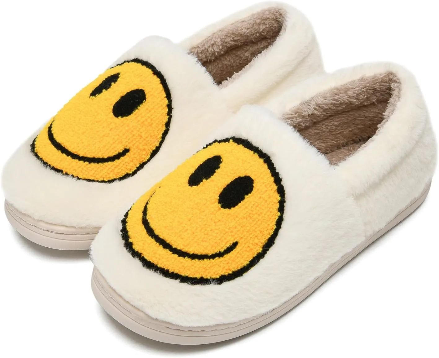 sharllen Retro Smile Face Slippers for Women Men Cute Cozy Soft Plush Slip-on Happy Face Slippers Warm Fluffy Fuzzy Winter Slippers Socks Shoes