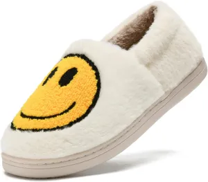 sharllen Retro Smile Face Slippers for Women Men Cute Cozy Soft Plush Slip-on Happy Face Slippers Warm Fluffy Fuzzy Winter Slippers Socks Shoes