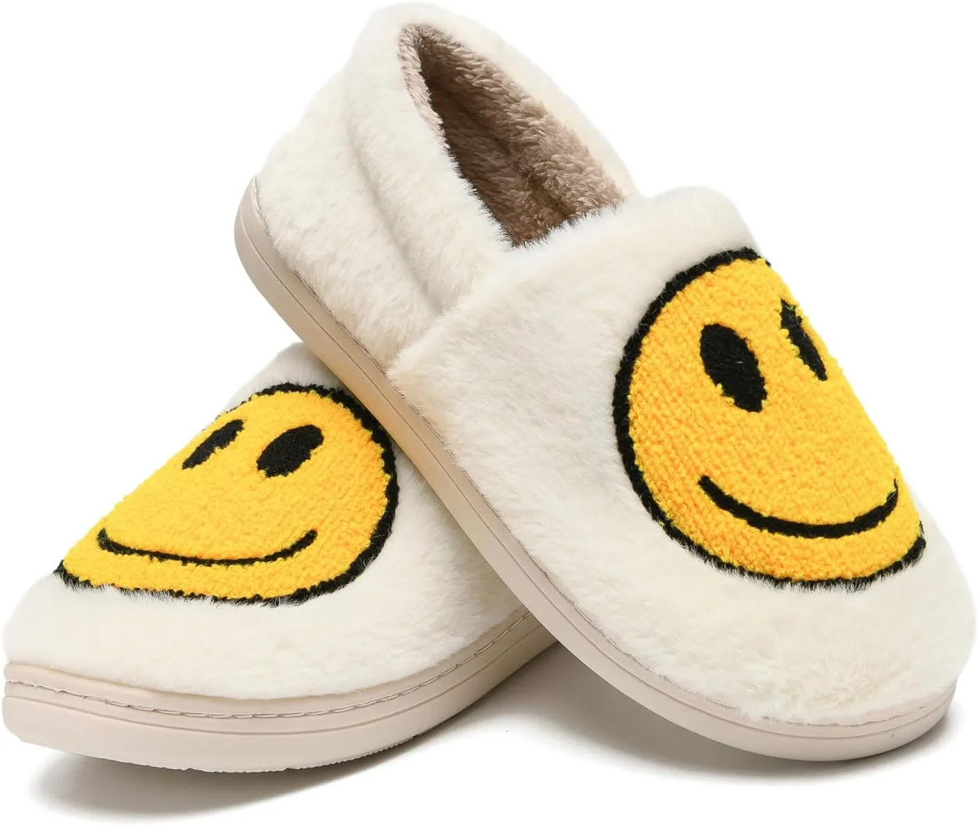 sharllen Retro Smile Face Slippers for Women Men Cute Cozy Soft Plush Slip-on Happy Face Slippers Warm Fluffy Fuzzy Winter Slippers Socks Shoes