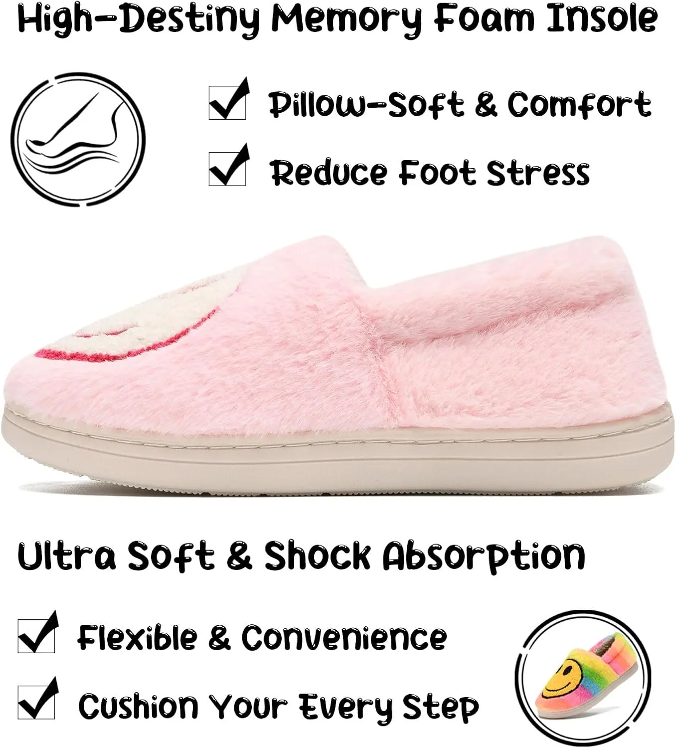 sharllen Retro Smile Face Slippers for Women Men Cute Cozy Soft Plush Slip-on Happy Face Slippers Warm Fluffy Fuzzy Winter Slippers Socks Shoes