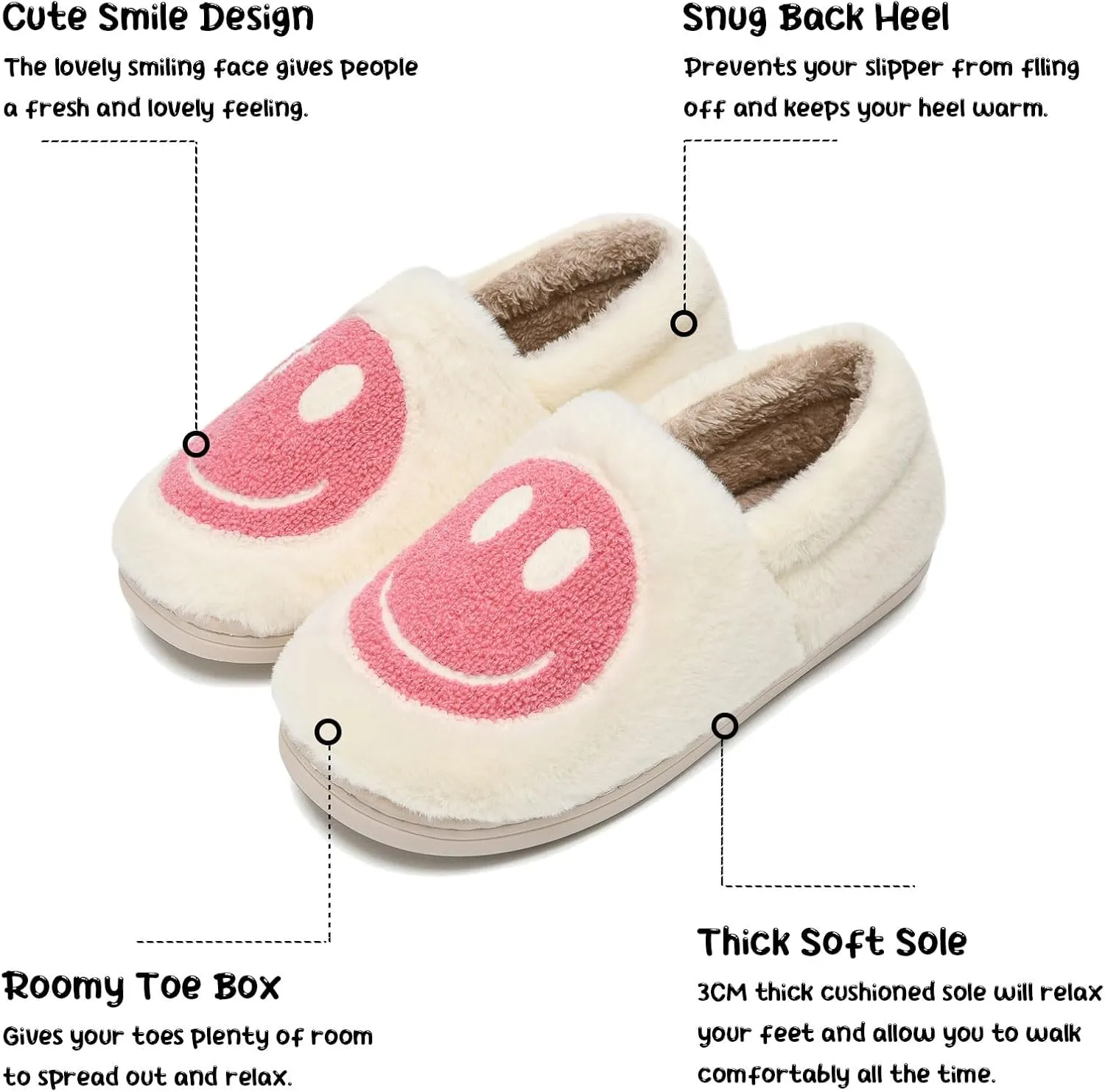 sharllen Retro Smile Face Slippers for Women Men Cute Cozy Soft Plush Slip-on Happy Face Slippers Warm Fluffy Fuzzy Winter Slippers Socks Shoes