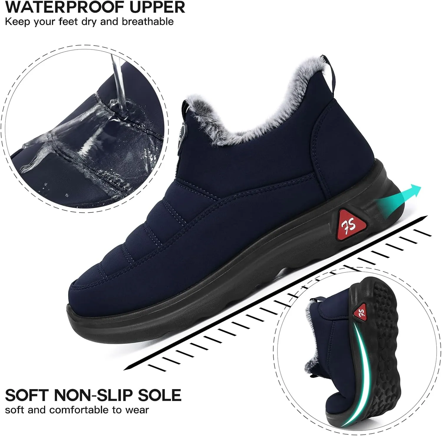 SHIBEVER Winter Boots for Women: Black Warm Fur Lined Slip on Ankle Snow Boots Comfortable Waterproof Outdoor Shoes Size