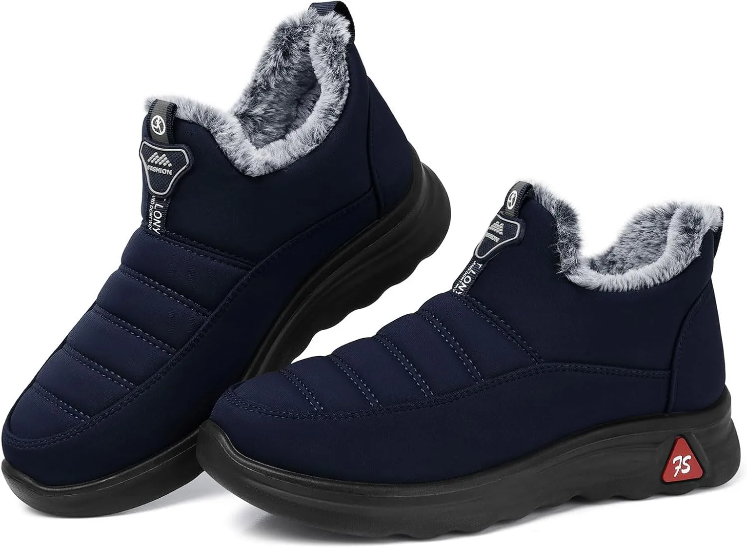 SHIBEVER Winter Boots for Women: Black Warm Fur Lined Slip on Ankle Snow Boots Comfortable Waterproof Outdoor Shoes Size