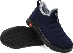 SHIBEVER Winter Boots for Women: Black Warm Fur Lined Slip on Ankle Snow Boots Comfortable Waterproof Outdoor Shoes Size