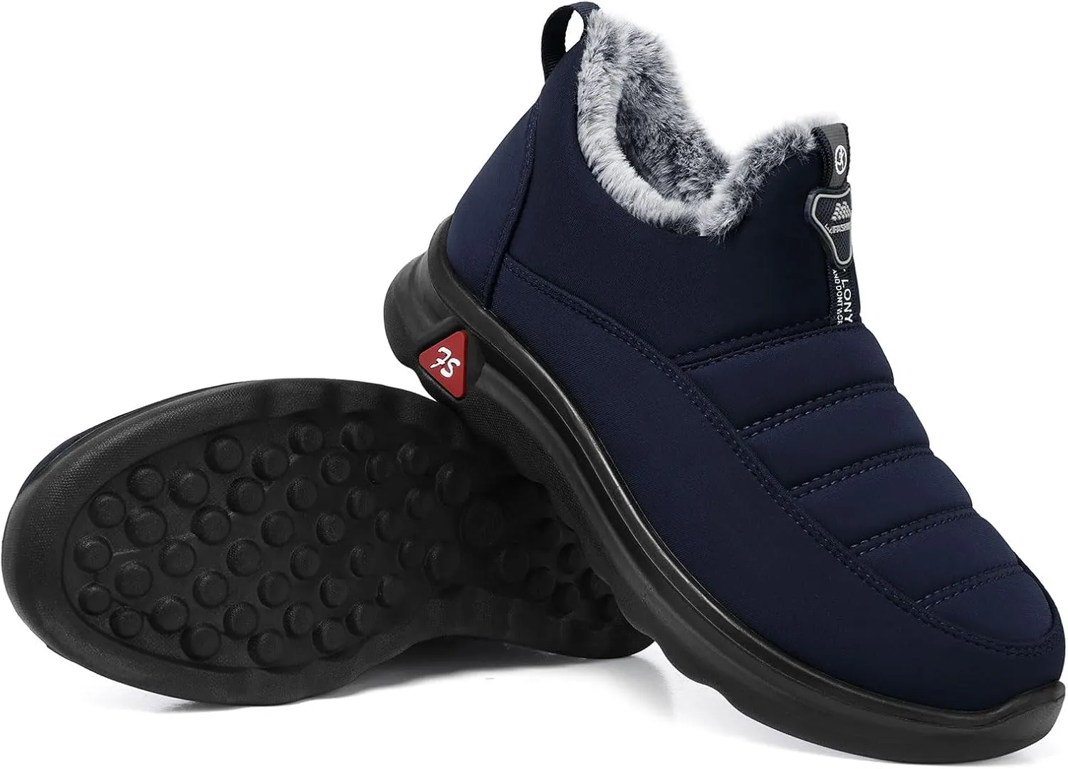 SHIBEVER Winter Boots for Women: Black Warm Fur Lined Slip on Ankle Snow Boots Comfortable Waterproof Outdoor Shoes Size