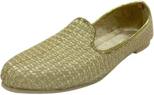 Shoe Bazar Punjabi Jutti for Men's Traditional Mojaris Shoes Cream Gold Wedding for Groom Indian Handmade Ethnic Jooti