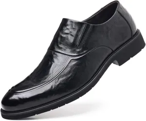 Shoes Dress Oxford for Men Slip On Round Toe Vegan Leather Apron Toe Anti-Slip Rubber Sole Block Heel Slip Resistant Casual