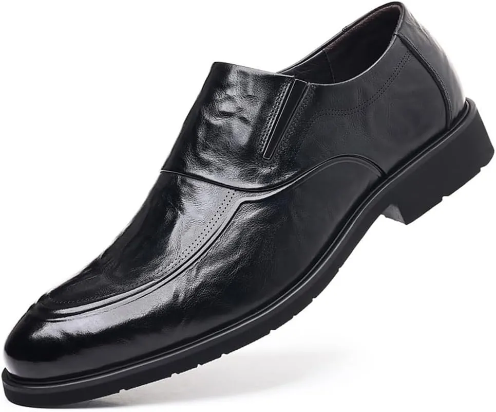 Shoes Dress Oxford for Men Slip On Round Toe Vegan Leather Apron Toe Anti-Slip Rubber Sole Block Heel Slip Resistant Casual