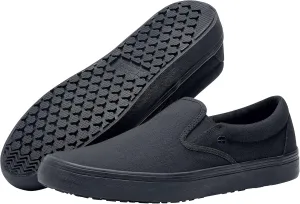 Shoes for Crews Merlin, Slip-On, Men's, Women's, Unisex, Slip Resistant Work Shoes, Black Canvas, Men's Size 10.5, Women's Size 12