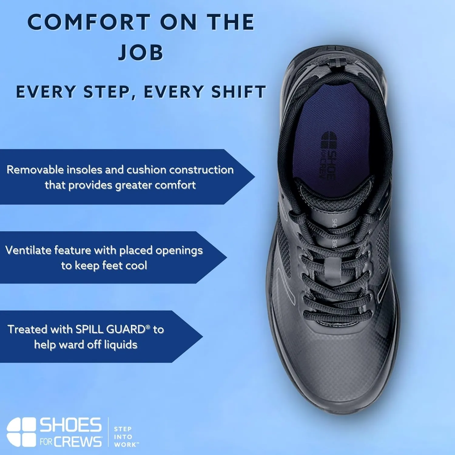 Shoes for Crews Revolution II, Women's Work Shoes, Slip Resistant, Water Resistant, Black, Medium and Wide Sizes