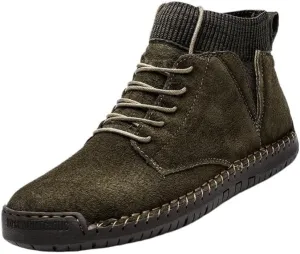 Shoes Men's Fashionable Lace-up Stitching Leather Boots High-top Round-toe Flat-soled Oxford Shoes for Travel Driving Men Casual Soft-soled Shoes(Gray,8.5)