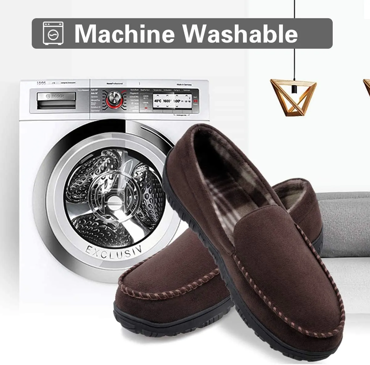 shoeslocker Mens Slippers Microsuede Moccasin Memory Foam House Shoes