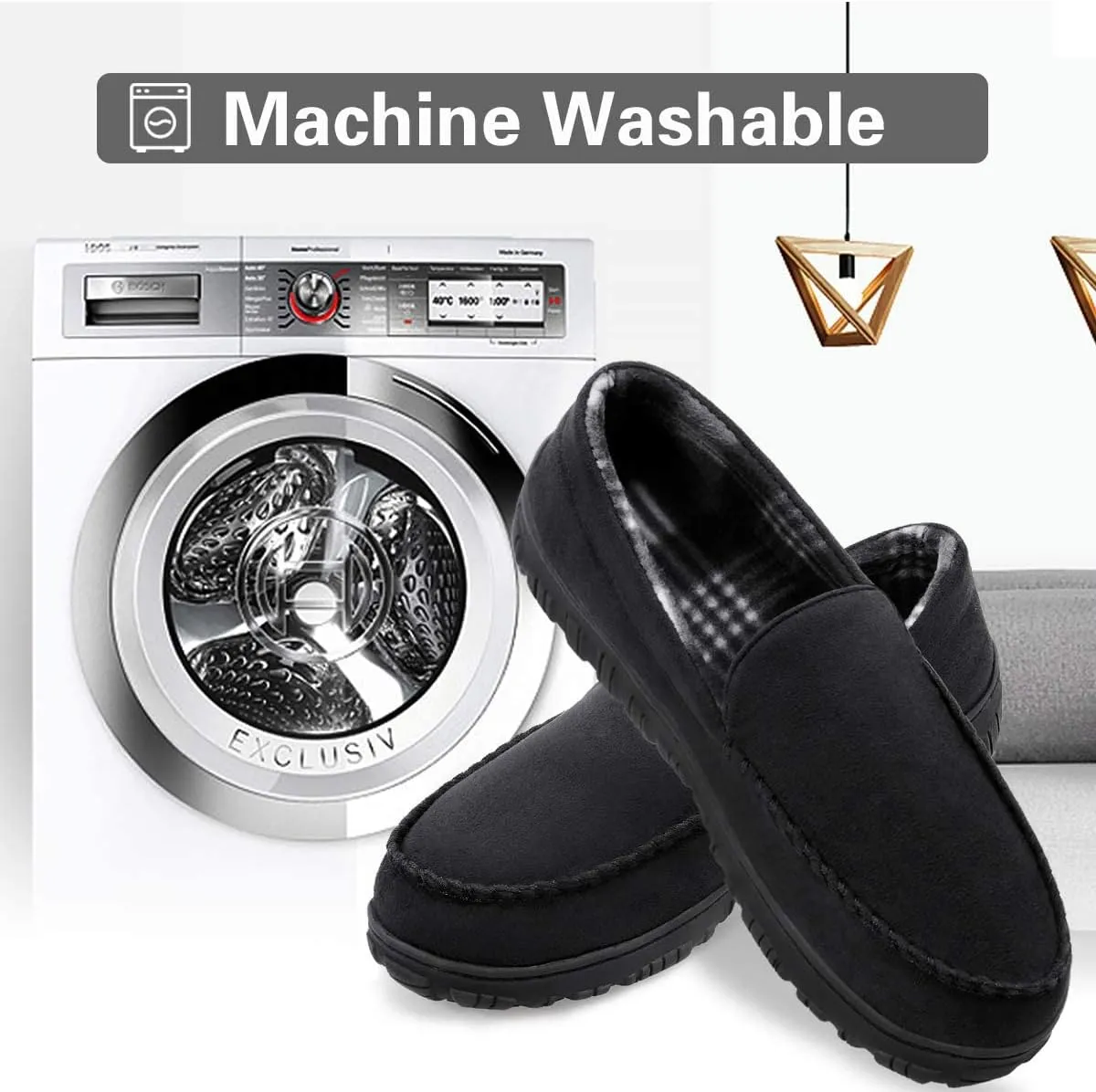 shoeslocker Mens Slippers Microsuede Moccasin Memory Foam House Shoes