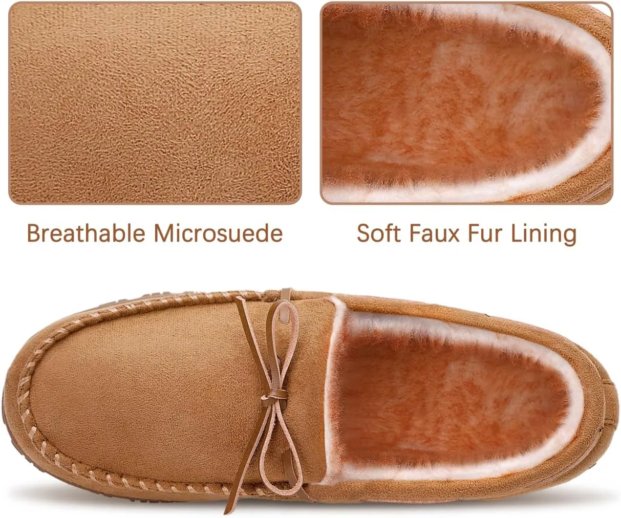 shoeslocker Men's Slippers Warm Soft Plush Memory Foam House Slippers for Men Comfortable Bedroom Moccasin Slippers Non-Slip Indoor Outdoor Black Beige Brown