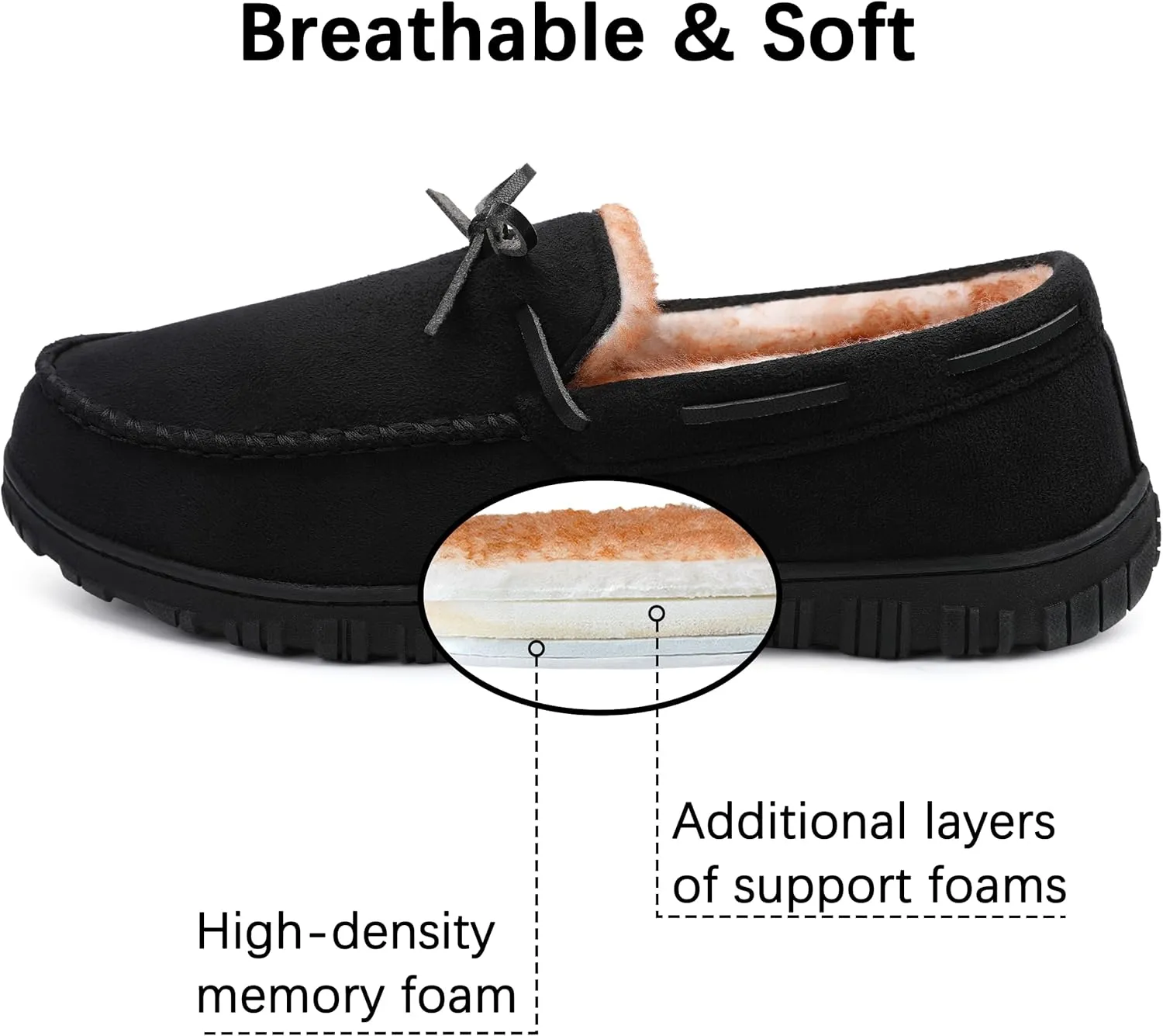 shoeslocker Men's Slippers Warm Soft Plush Memory Foam House Slippers for Men Comfortable Bedroom Moccasin Slippers Non-Slip Indoor Outdoor Black Beige Brown
