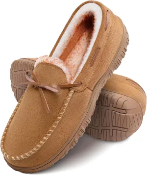 shoeslocker Men's Slippers Warm Soft Plush Memory Foam House Slippers for Men Comfortable Bedroom Moccasin Slippers Non-Slip Indoor Outdoor Black Beige Brown