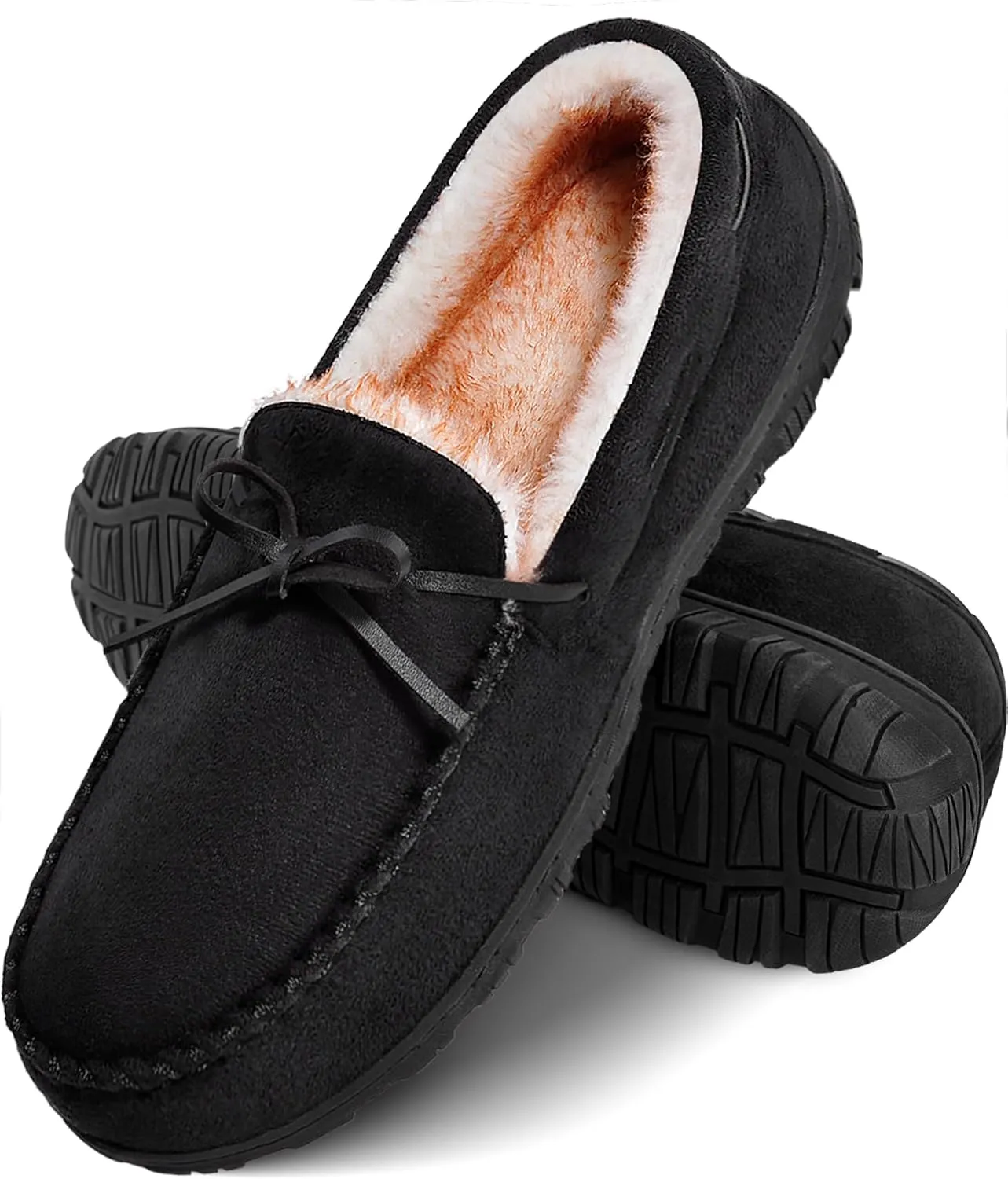 shoeslocker Men's Slippers Warm Soft Plush Memory Foam House Slippers for Men Comfortable Bedroom Moccasin Slippers Non-Slip Indoor Outdoor Black Beige Brown