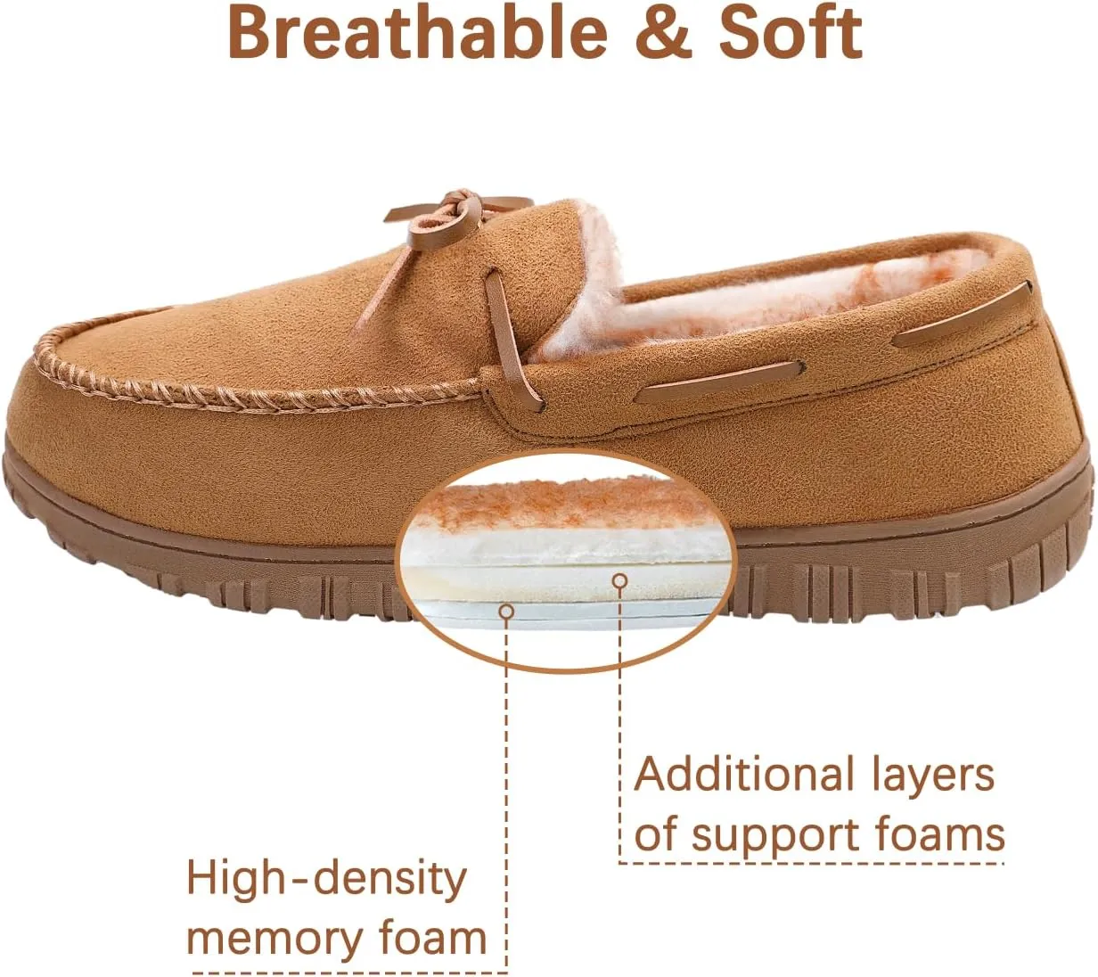 shoeslocker Men's Slippers Warm Soft Plush Memory Foam House Slippers for Men Comfortable Bedroom Moccasin Slippers Non-Slip Indoor Outdoor Black Beige Brown