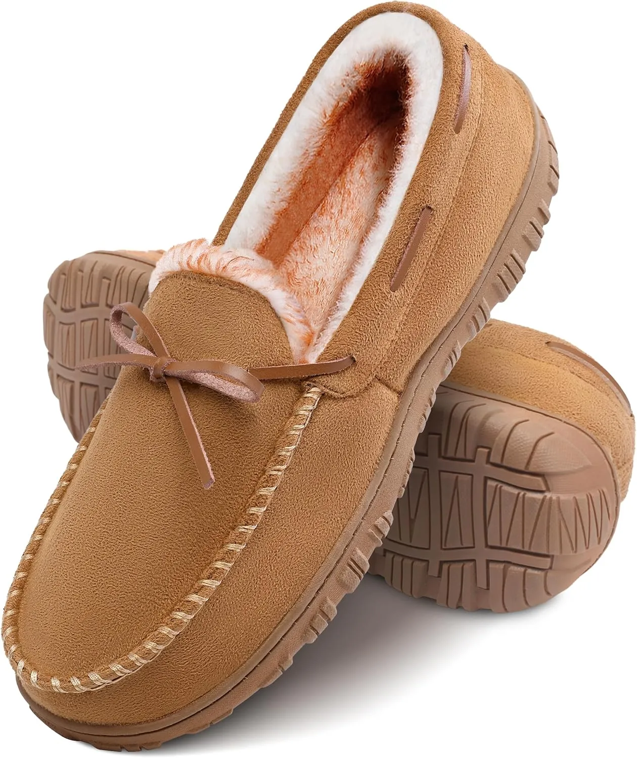 shoeslocker Men's Slippers Warm Soft Plush Memory Foam House Slippers for Men Comfortable Bedroom Moccasin Slippers Non-Slip Indoor Outdoor Black Beige Brown