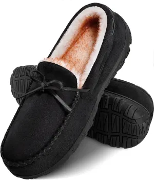 shoeslocker Men's Slippers Warm Soft Plush Memory Foam House Slippers for Men Comfortable Bedroom Moccasin Slippers Non-Slip Indoor Outdoor Black Beige Brown