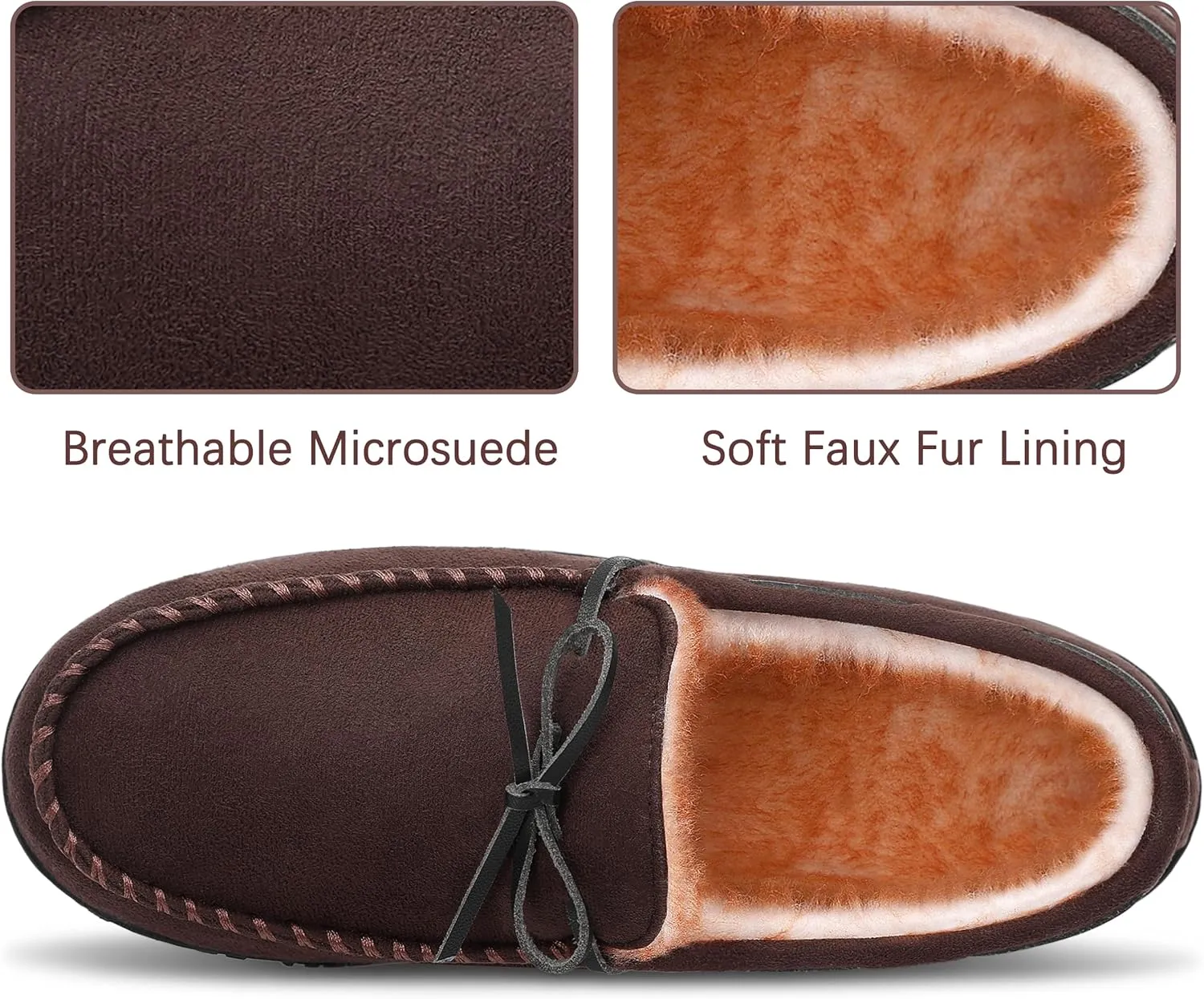 Shoeslocker Men's Warm Soft Plush Memory Foam House Moccasin Slippers - Comfortable Non-Slip Indoor/Outdoor - Black, Beige, Brown