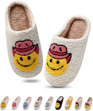 Shoquis Smile Face Slippers for Women men, Womens Slippers on Fuzzy House Slippers for woman Memory Foam Scuff Outdoor Indoor Warm Plush Bedroom Shoes with Faux Fur Lining