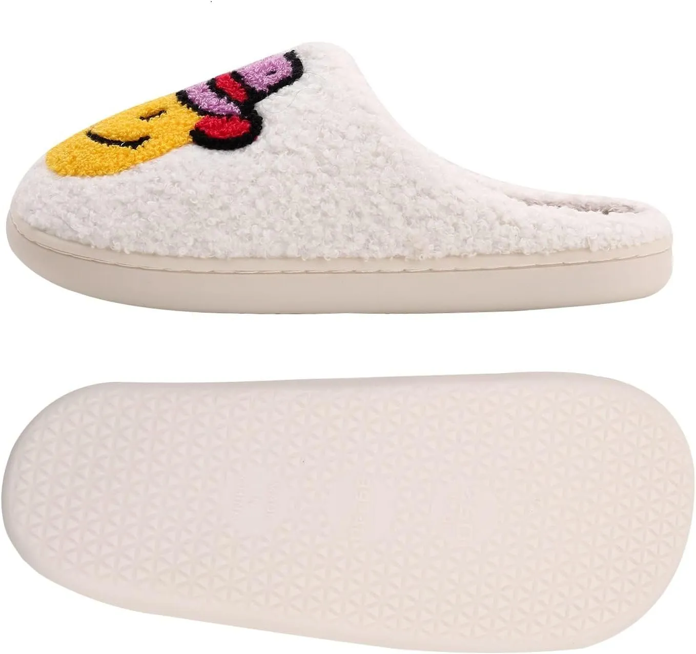 Shoquis Smile Face Slippers for Women men, Womens Slippers on Fuzzy House Slippers for woman Memory Foam Scuff Outdoor Indoor Warm Plush Bedroom Shoes with Faux Fur Lining