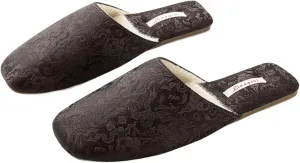 Silk Embroidered Slippers for Women Retro Brocade Upper Fuzzy Linen insole Soft TPR Anti-Slip Soles Indoor Slippers