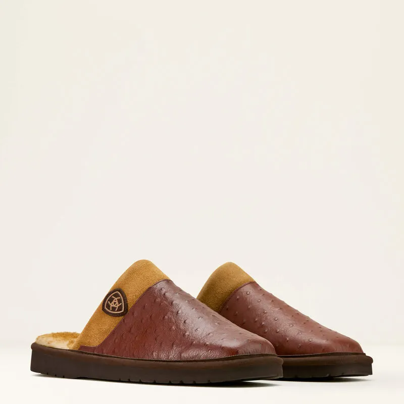 Silversmith Square Toe Ostrich Exotic Slipper - Cognac