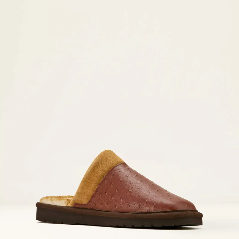 Silversmith Square Toe Ostrich Exotic Slipper - Cognac
