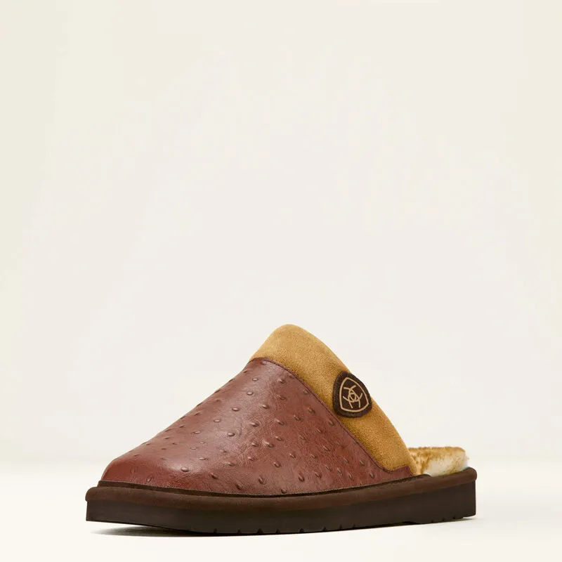 Silversmith Square Toe Ostrich Exotic Slipper - Cognac