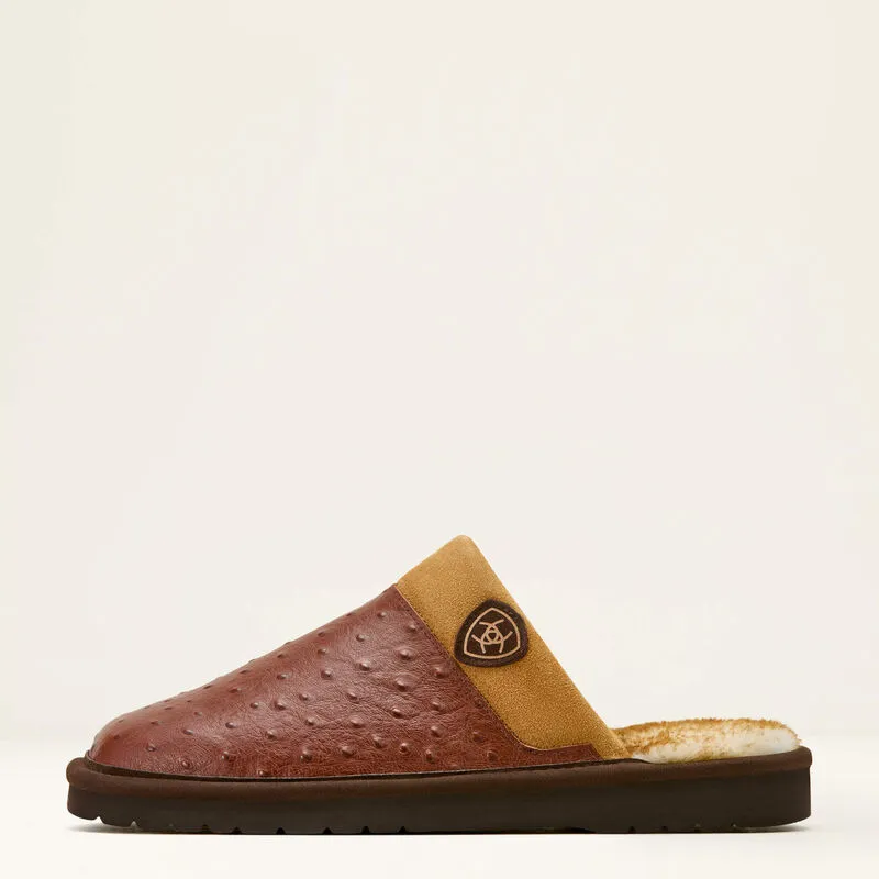Silversmith Square Toe Ostrich Exotic Slipper - Cognac