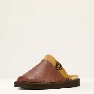 Silversmith Square Toe Ostrich Exotic Slipper - Cognac