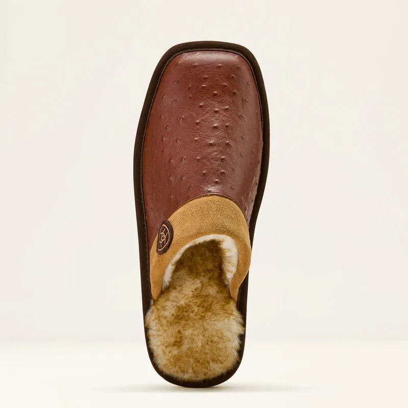 Silversmith Square Toe Ostrich Exotic Slipper - Cognac