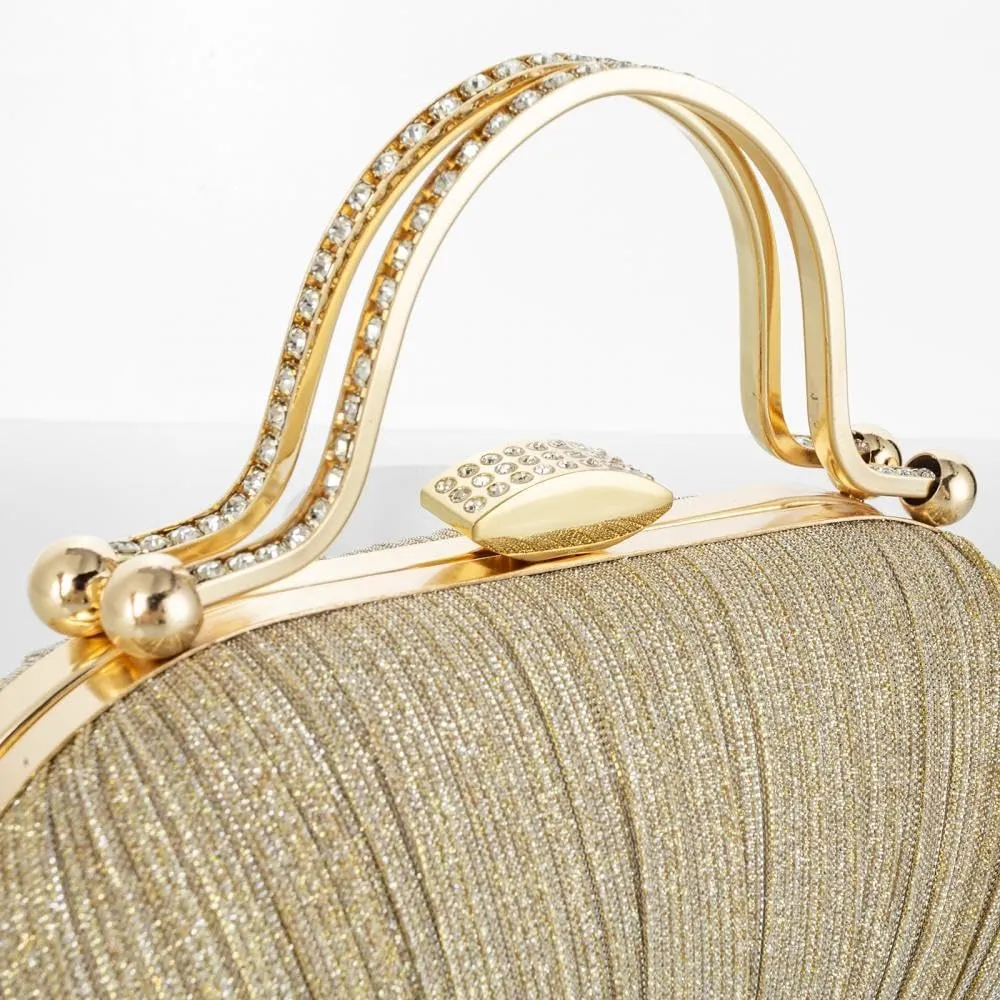 Simcat Women Gold Clutch Purses Glitter Evening Handbag Pleated Evening Bag for Lady Formal Bridal Wedding Prom