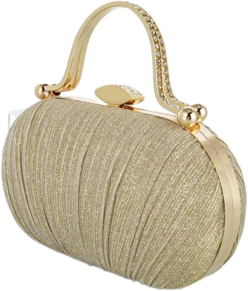 Simcat Women Gold Clutch Purses Glitter Evening Handbag Pleated Evening Bag for Lady Formal Bridal Wedding Prom