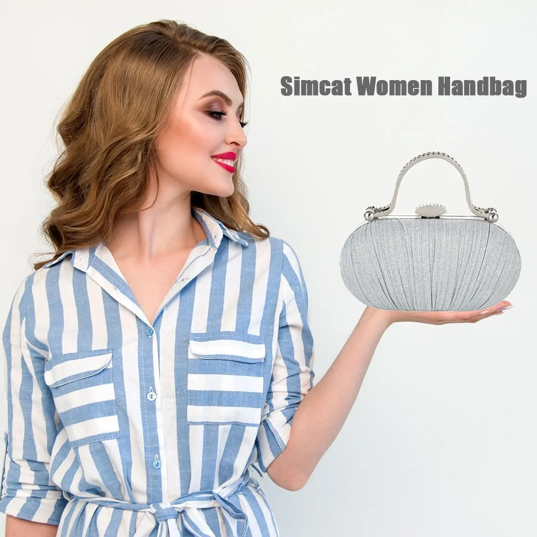 Simcat Women Gold Clutch Purses Glitter Evening Handbag Pleated Evening Bag for Lady Formal Bridal Wedding Prom