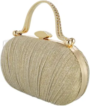 Simcat Women Gold Clutch Purses Glitter Evening Handbag Pleated Evening Bag for Lady Formal Bridal Wedding Prom