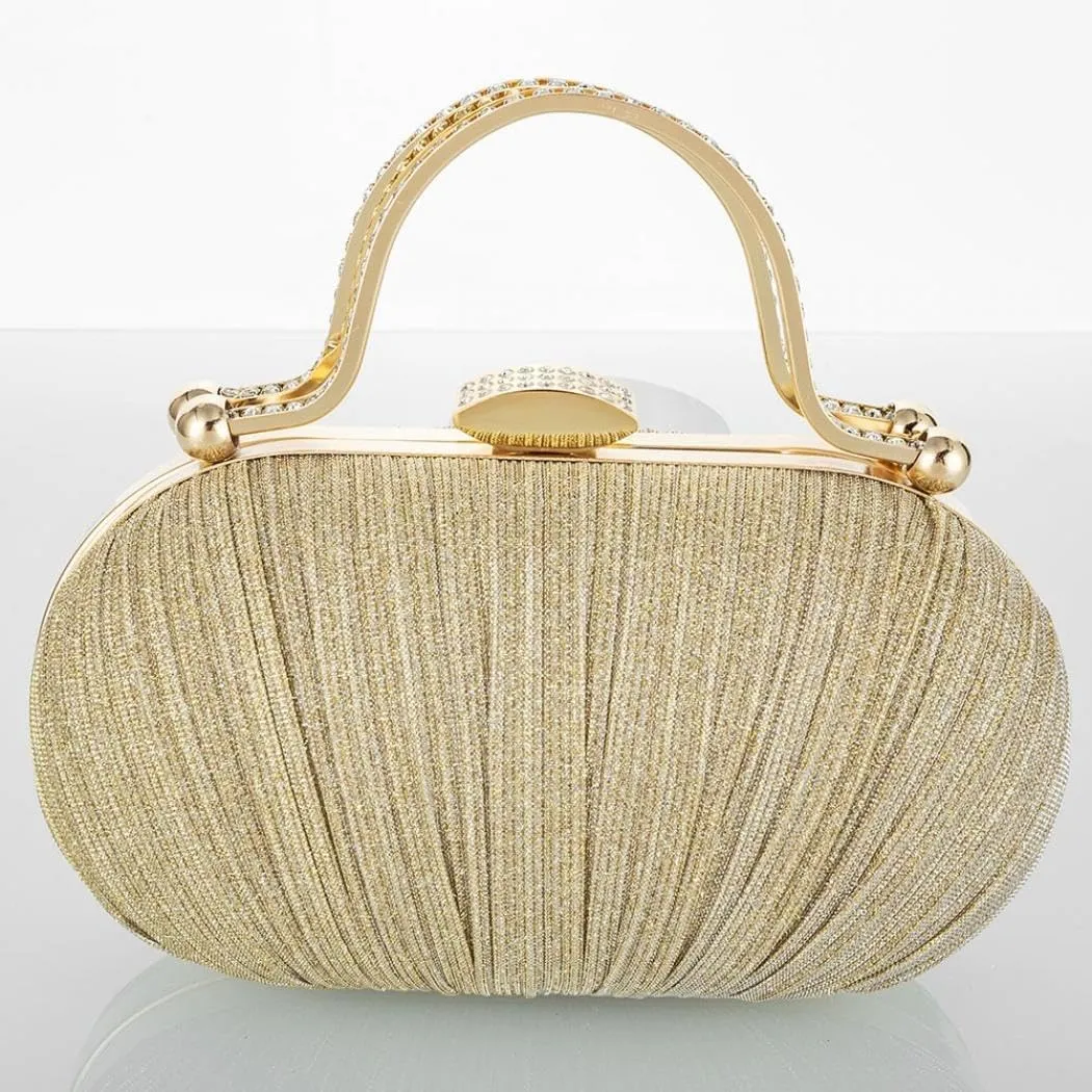 Simcat Women Gold Clutch Purses Glitter Evening Handbag Pleated Evening Bag for Lady Formal Bridal Wedding Prom