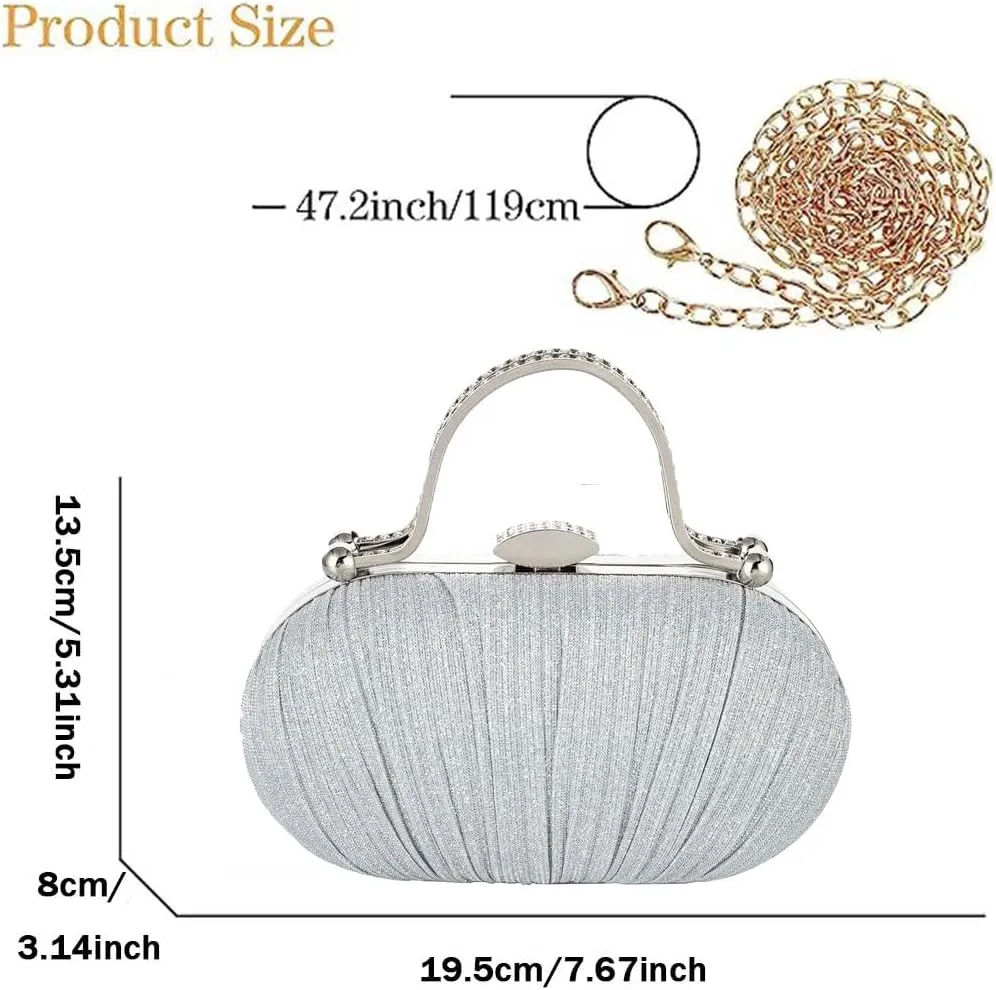 Simcat Women Gold Clutch Purses Glitter Evening Handbag Pleated Evening Bag for Lady Formal Bridal Wedding Prom