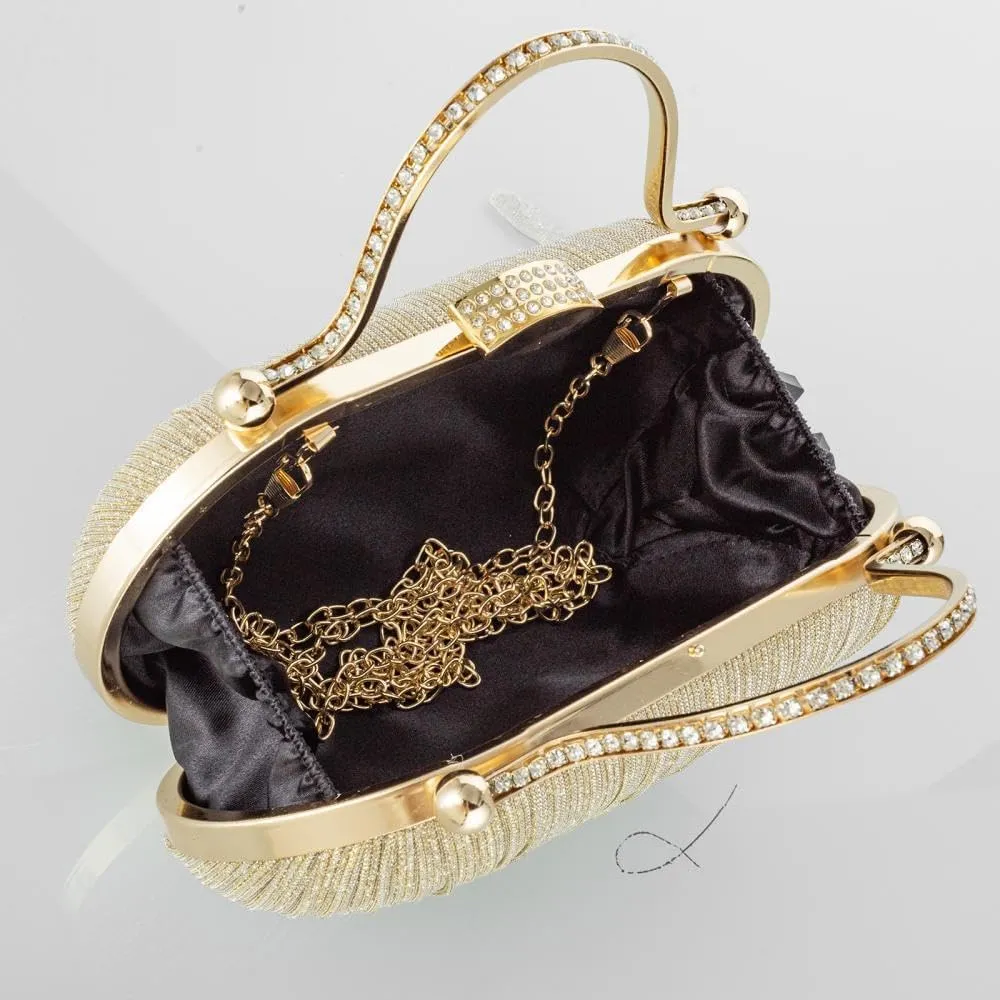 Simcat Women Gold Clutch Purses Glitter Evening Handbag Pleated Evening Bag for Lady Formal Bridal Wedding Prom
