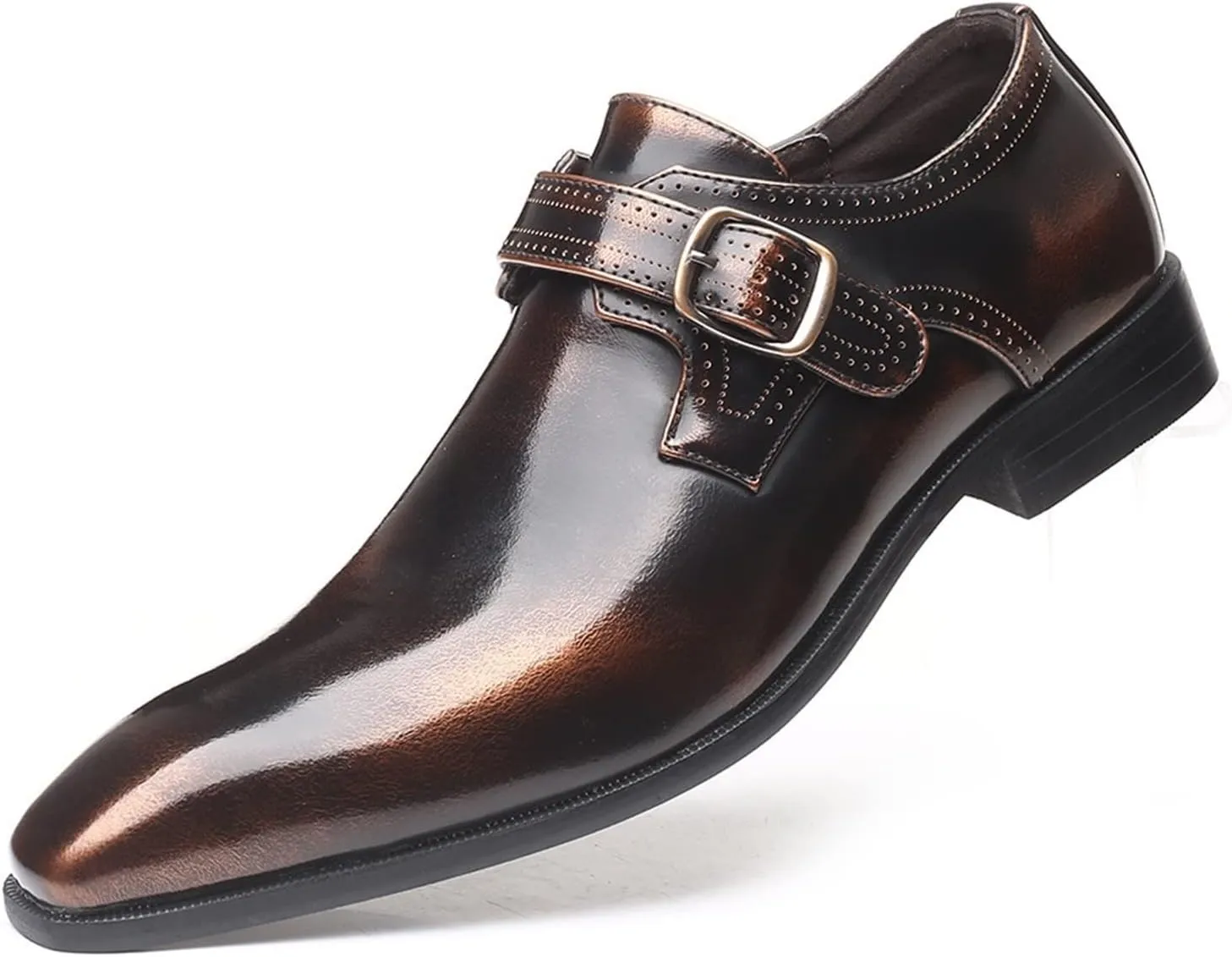 Single Season Dress Shoes for Men Slip On Square Toe Monk Strap PU Leather Rubber Sole Resistant Non Slip Anti-Slip Low Top Casual Very Popular Among Young People (Color : Copper, Size