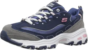 Skechers Sport Women's D'Lites Memory Foam Lace-up Sneaker,Navy/Grey/White,6 M US