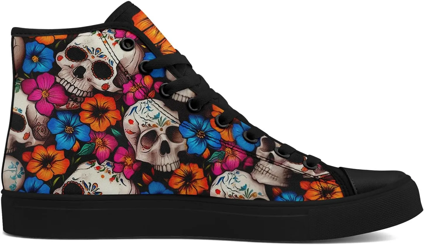 Skull Fashion High-Top Canvas Sneakers for Men Women Casual Tennis Shoes Classic Lace Up Walking Shoes