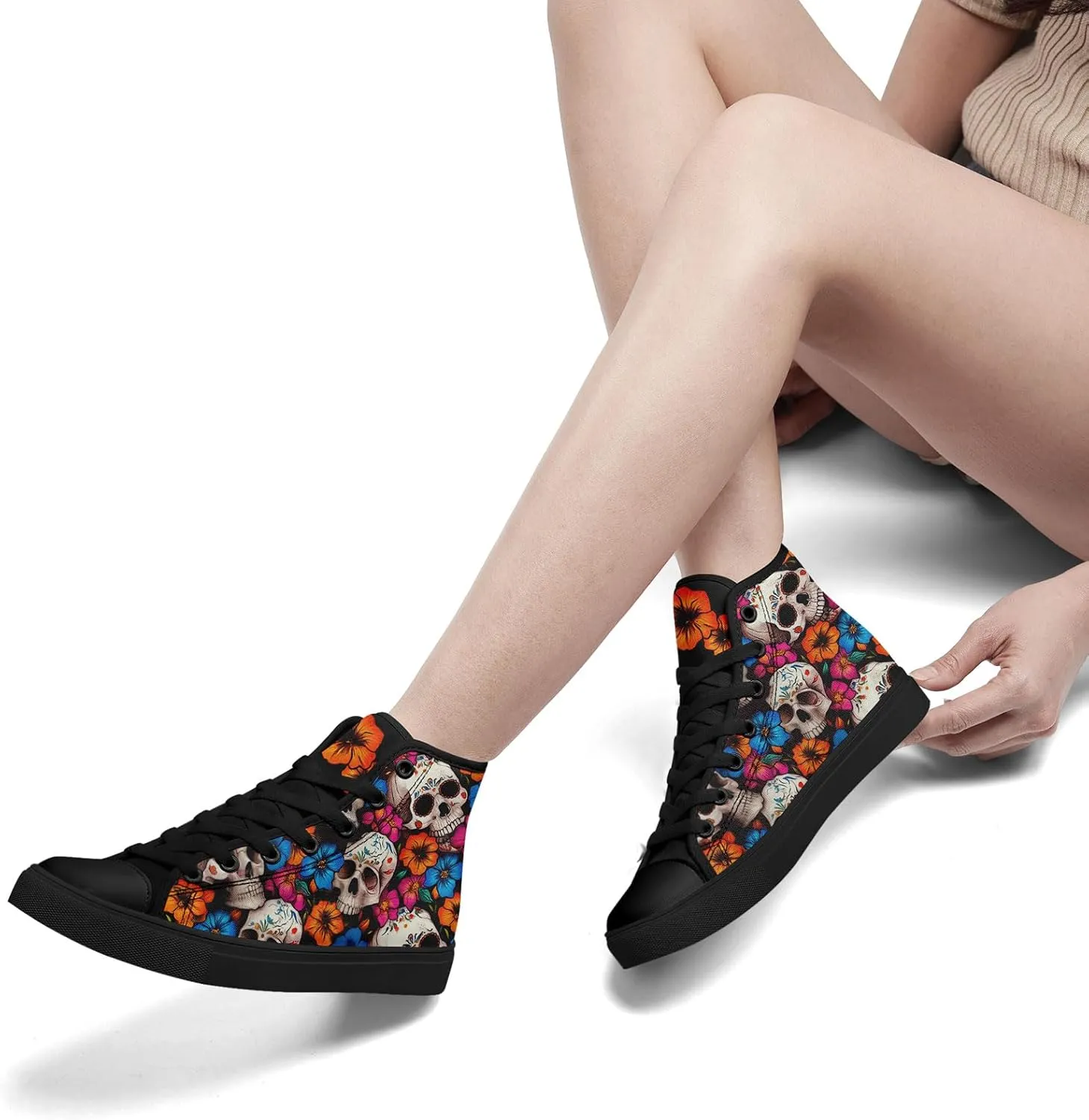 Skull Fashion High-Top Canvas Sneakers for Men Women Casual Tennis Shoes Classic Lace Up Walking Shoes